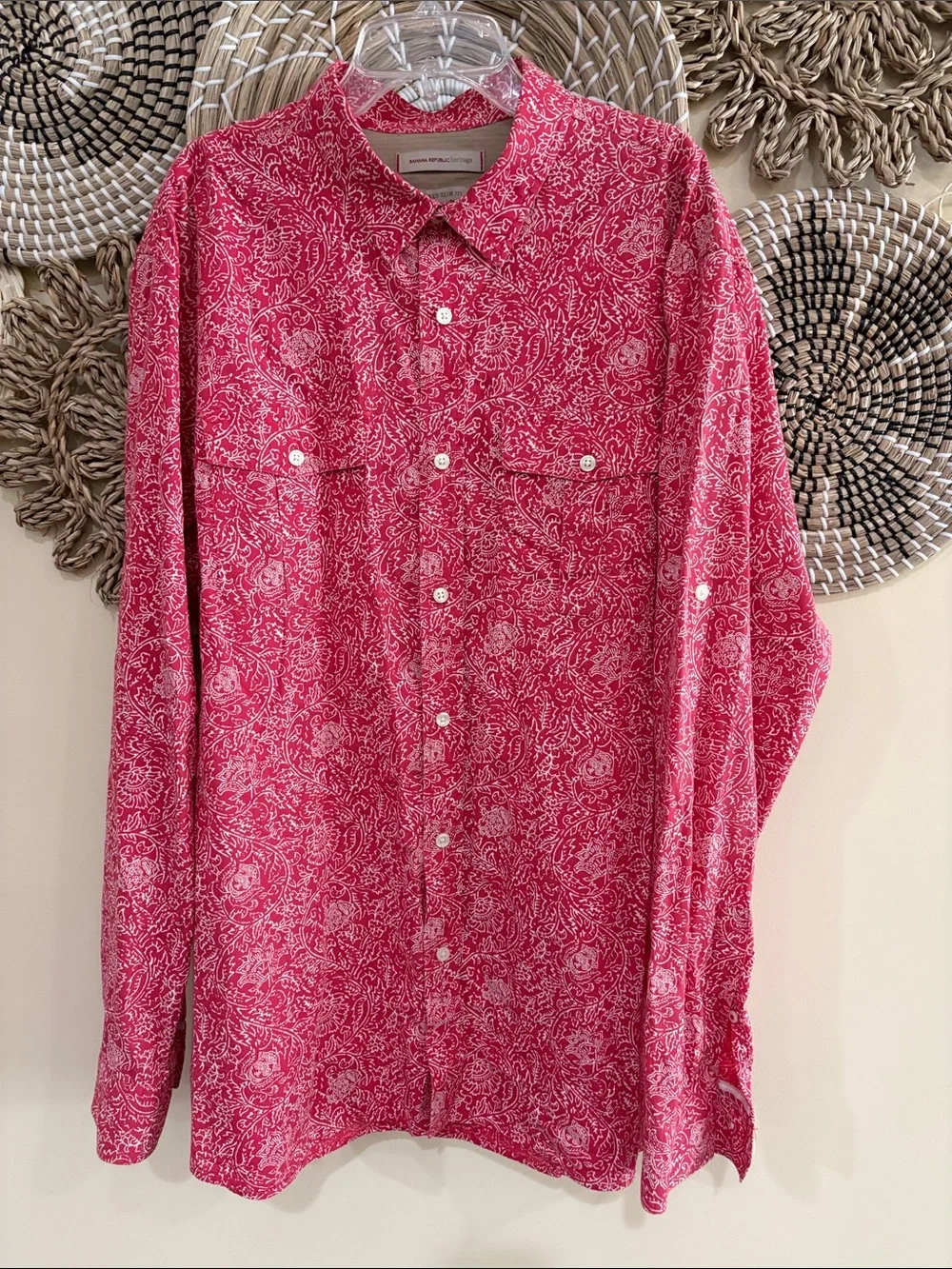 Men's Banana Republic Heritage Button Up Shirt XL Red & white tailored slim fit